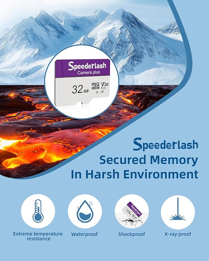 Micro SDXC Memory Card 32GB 2Pack, Speederlash Camera Plus TF Card with Adapter, 90MB/s Read Speed, 4K UHD&5K Video Support, U1 A1 Rated, for Security Camera, Smartphone, Drone, Tablet, PC