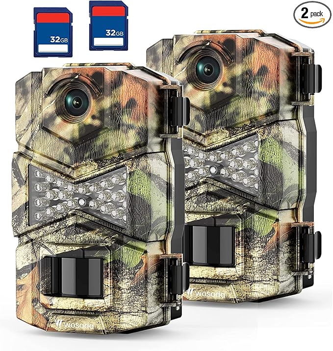 WOSODA 2 Pack Trail Camera with Night Vision Motion Activated Waterproof,30MP Game Camera,1080P HD Trail Cam with SD Card for Wildlife Monitoring,Outdoor Scouting & Security