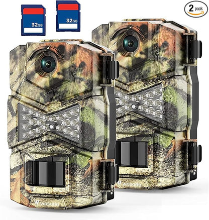 WOSODA 2 Pack Trail Camera with Night Vision Motion Activated Waterproof,30MP Game Camera,1080P HD Trail Cam with SD Card for Wildlife Monitoring,Outdoor Scouting & Security