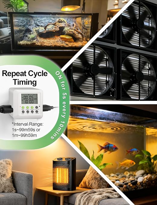 NOVKIT 3-in-1 Dual Outlet Timer Plug with Interval Cycle for Indoor, 7 Day 24 Hour Programmable Digital Repeat Timer Switch(15A, 1875W)