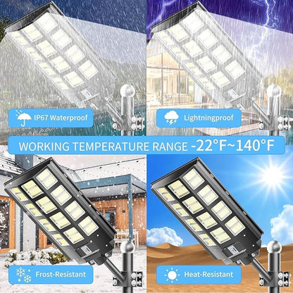 1-Pack 9500W Solar Street Light, Solar Street Lights Outdoor Waterproof, 240000LM 7000K Solar Powered Street Light, Dusk to Dawn, with Motion Sensor, LED Wide Angle Lamp