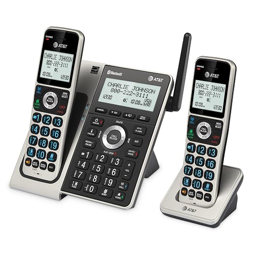 AT&T BL3107-2 DECT 6.0 2-Handset Cordless Phone, Titanium Black | Bluetooth Connect to Cell, Smart Call Blocker, Digital Answering System, Extended Range, Big Buttons