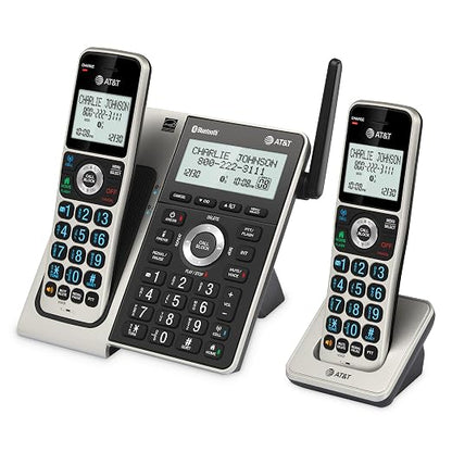 AT&T BL3107-2 DECT 6.0 2-Handset Cordless Phone, Titanium Black | Bluetooth Connect to Cell, Smart Call Blocker, Digital Answering System, Extended Range, Big Buttons