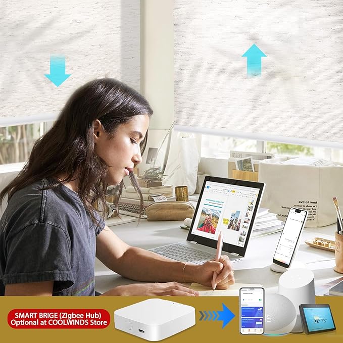 Motorized Blinds with Remote Cordless Automatic Motorized Shades Custom Blinds for Windows Smart Curtains Compatible with Alexa Google Home(Light Filtering Linen Sandy Beach,W40 x H72in)