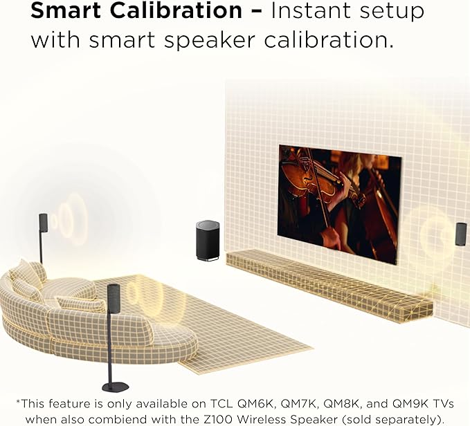 TCL Z100 Wireless Immersive 3D Home Theater Subwoofer QM6K, QM7K, QM8K, QM9K & X11L | Dolby Atmos Deep-Bass, Room-Filling Sound | Flexible Placement & Modern Design | Latest Model