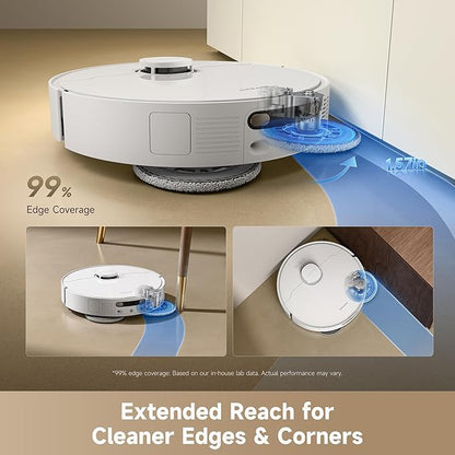 DREAME D30 Ultra Robot Vacuum and Mop, 25,000Pa Powerful Suction, All-in-One Base Station with 100 Days Auto-Empty, MopExtend Tech for Edge Cleaning, Smart Obstacle Avoidance, White