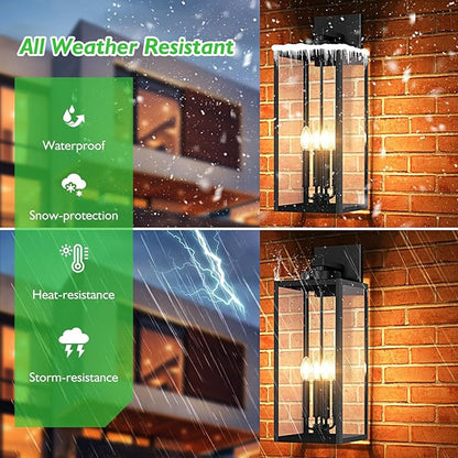BesLowe 23.9" Extra Large Size Outdoor Wall Light Fixture, Exterior Lighting Fixture Porch Sconce Wall Mounted, Waterproof Outdoor Wall Lantern, Outside Light for House Patio Front Door Garage, Black