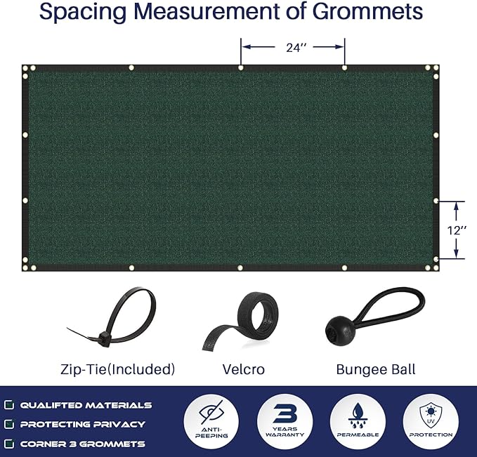 Windscreen4less Privacy Fence Screen Heavy Duty Windscreen Fencing Mesh Fabric Shade Net Cover with Brass Grommtes for Outdoor Wall Garden Yard Pool Deck, 6'x94' Green