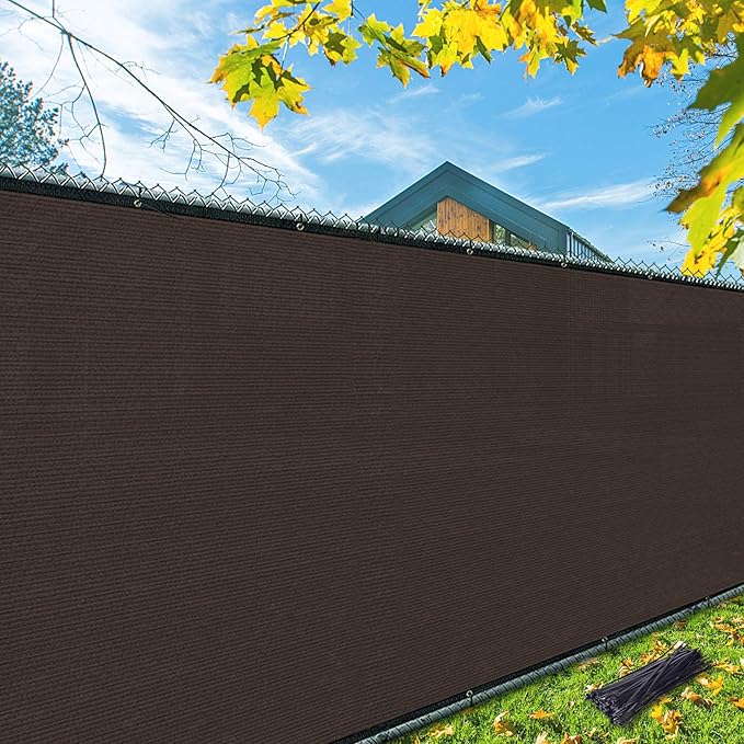 iCover 4x50ft Privacy Screen Fence, Outdoor Fencing Panels, Garden Windscreen Mesh Shade Sail Net Barrier, Include Reinforced Bindings and Brass Grommets Cable Zip Ties, Brown
