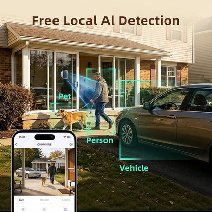 2.5K Window Security Camera for Home, Wireless No Drill Anti-Glare, Free AI Human/Vehicle/Pet Detection, Color Night Vision, 5000mAh Battery & Wired Dual Power, Indoor/Outdoor, 24/7 Recording