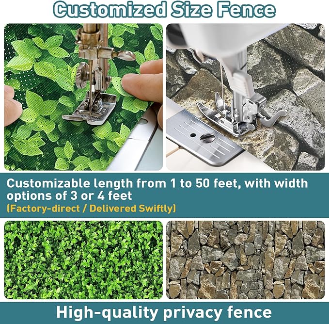 Shade&Beyond 4' X 7' Privacy Fence Screen Customized 450 GSM PVC Printed Privacy Fence with Zip Ties for Courtyards, Pools, Balconies-Stone