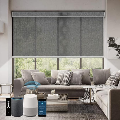 SmartWings Motorized Roller Shades 5% Openness Work with Homekit, Alexa SmartThings Google, Zigbee Motor Smart Blinds for Windows, Cordless Remote Control Window Shades, Customized, Charcoal Grey
