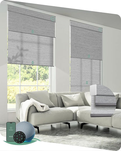 Yoolax Smart Dual Roller Shades, Motorized Blinds with Remote Smart Blinds Compatible with Alexa, Automatic Dual Shades for Windows Bedroom Living Room (Foggy Grey)