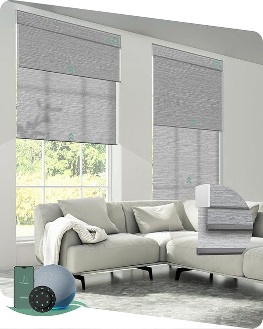 Yoolax Smart Dual Roller Shades, Motorized Blinds with Remote Smart Blinds Compatible with Alexa, Automatic Dual Shades for Windows Bedroom Living Room (Foggy Grey)