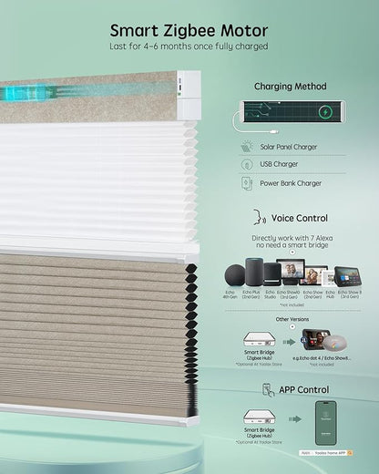 Yoolax Smart Motorized Day and Night Cellular Shades with Remote, Top Down Bottom Up Blinds Compatible with Alexa, Blackout and Light Filtering Honeycomb Blinds (Light Coffee)