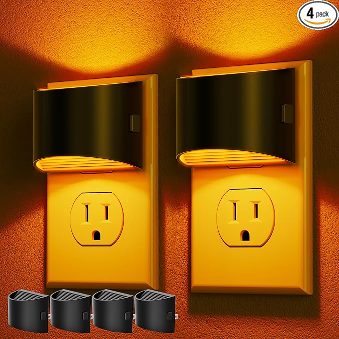 DORESshop Night Light, Night Lights Plug into Wall, Adjustable, Amber | 3 Level Brightness Adjustable Night Light, Dusk to Dawn Sensor, Nightlights for Adults, Bedroom, Bathroom, Hallway, 4 packs