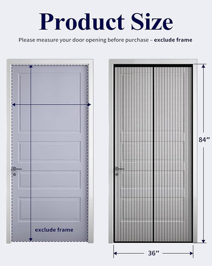 Kitsure Magnetic Screen Door - 36.0 x 84.0 in Retractable Screen Door Mesh for Front Door or Sliding Door, Pet & Kid Friendly, Hands-Free Closure Keeps Bugs Out & Lets Breeze in, Stripe Black