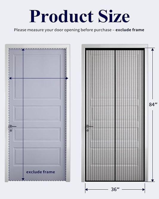 Kitsure Magnetic Screen Door - 36.0 x 84.0 in Retractable Screen Door Mesh for Front Door or Sliding Door, Pet & Kid Friendly, Hands-Free Closure Keeps Bugs Out & Lets Breeze in, Stripe Black