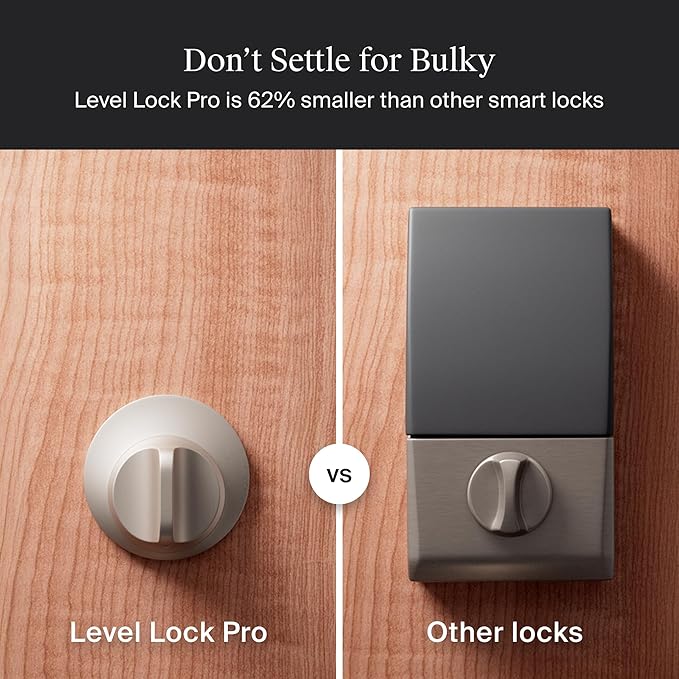 Level Lock Pro - World’s Smallest, Fastest, Innovative Smart Lock - Matter-Over-Thread Deadbolt Plus Apple Home Key - Keyless & Remote Access via Apple, Alexa, Google Home, SmartThings (Satin Nickel)