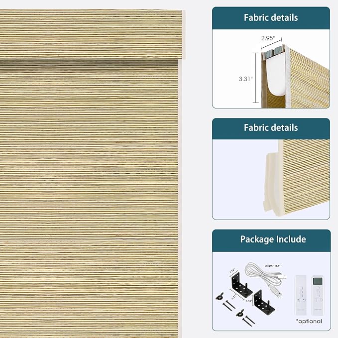 Motorized Roman Woven Woods Shades 100% Blackout Work with HomeKit, Alexa,Google, Remote Control Natural Bamboo Blinds Electric Roman Blinds Custom Size,Crocheting Yellow