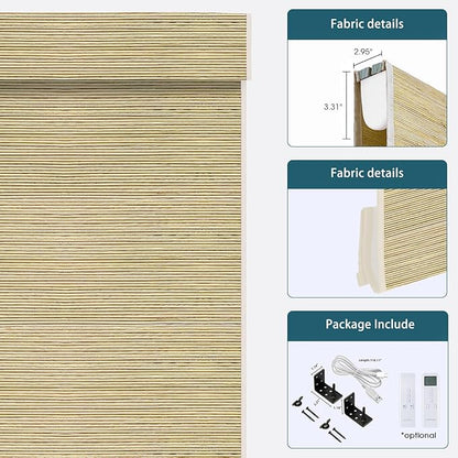 Motorized Roman Woven Woods Shades 100% Blackout Work with HomeKit, Alexa,Google, Remote Control Natural Bamboo Blinds Electric Roman Blinds Custom Size,Crocheting Yellow