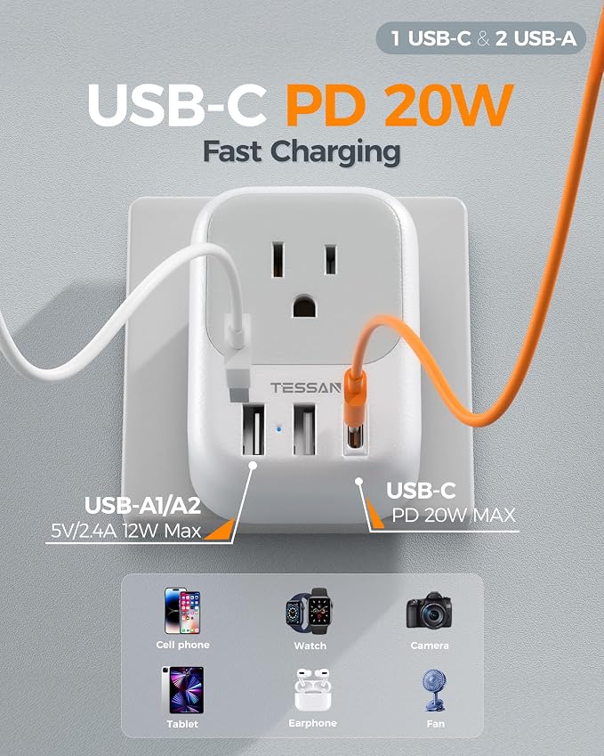 TESSAN Israel Adapter Plug, 2 Pack, Type H Travel Adaptor