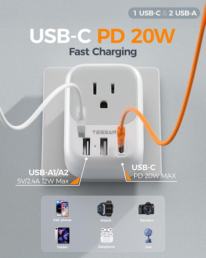 TESSAN Israel Adapter Plug, 2 Pack, Type H Travel Adaptor