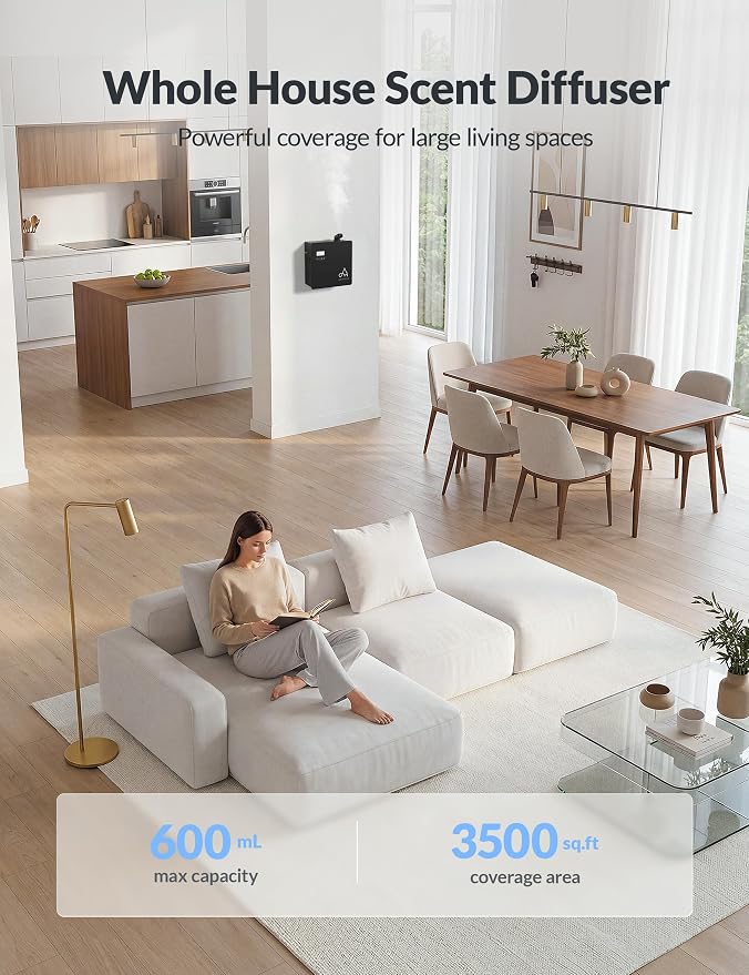 2026 Upgraded 3500 Sq.Ft HVAC Scent Diffuser for Home | Smart Whole House Waterless Diffuser with App & Remote Control, Hotel Collection Diffuser, Cold Air Tech, 600mL, Black