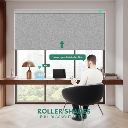 Motorized Blinds with Remote [100% Blackout & Silent Motor] Smart Blinds Compatible With Alexa Google HomeKit, Electric Roller Shades for Indoor Windows, Customized Size, Shimmer Granite Black