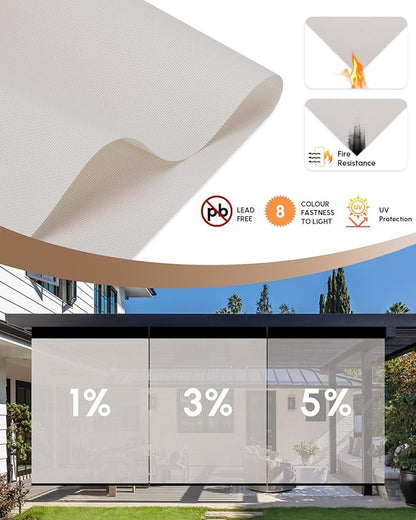 Kincmo Motorized Outdoor Shades for Patio Porch, Custom Outdoor Motorized Blinds with Remote, Waterproof & Windproof Patio Shades Work with Apple Homekit,Alexa,Google (5% Openness White)