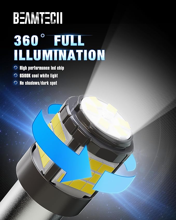 BEAMTECH Upgraded 1157 LED Bulbs Brake Tail Lights, 6500K Cool White Super Bright, 2057 2357 7528 BAY15D Replacement for Back Up Reverse Parking Signal Lights, Front Rear Side Marker Lights, Pack of 2