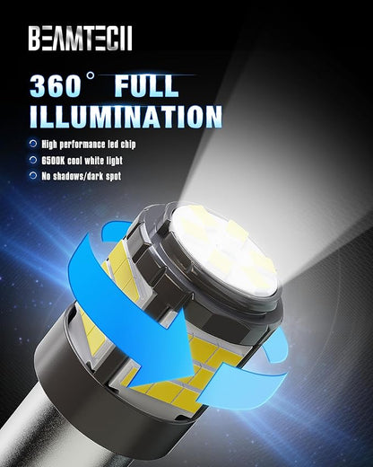 BEAMTECH Upgraded 1157 LED Bulbs Brake Tail Lights, 6500K Cool White Super Bright, 2057 2357 7528 BAY15D Replacement for Back Up Reverse Parking Signal Lights, Front Rear Side Marker Lights, Pack of 2