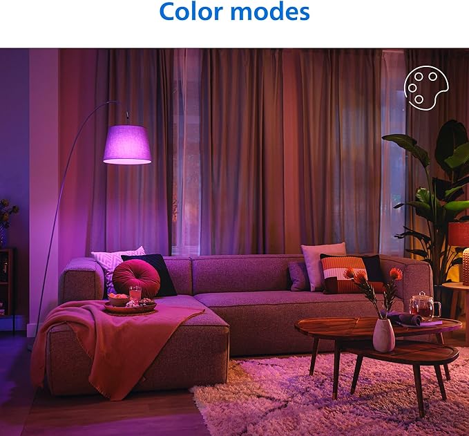 Philips Smart LED Full Color Light Bulb 4-Pack, A19 60W 800LM E26 Indoor, Sunset to Sunrise Automation + Motion Detection + Control with Voice or App, Matter Compatible