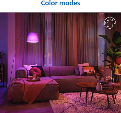 Philips Smart LED Full Color Light Bulb 4-Pack, A19 60W 800LM E26 Indoor, Sunset to Sunrise Automation + Motion Detection + Control with Voice or App, Matter Compatible
