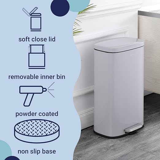 happimess Curtis 8 Gal Step Trash Can Soft Close 25", Gloss Gray