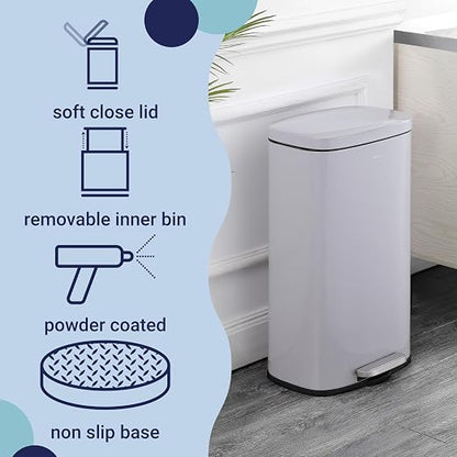 happimess Curtis 8 Gal Step Trash Can Soft Close 25", Gloss Gray