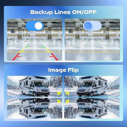 RV Backup Camera,7'' Backup Camera Monitor,1080P 4K,2 Channels,Wide Angle,DIY Guide Lines,Night Vision,IP69 Rear View Camera Waterproof+5m/15m Extension Cord for Bus/RV/Truck/Trailer-Plug and Play