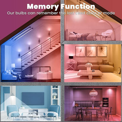 RGB LED Light Bulbs,4PCS Color Changing Light Bulb,5W 450LM A19 E27/E26 6500K White,16 Color Choices,Dimmable Multicolor Memory Remote Control Light Bulbs for Bedroom Indoor Party