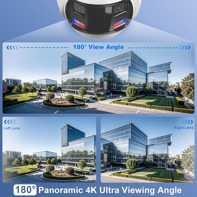 Anpviz 4k 8MP Wired Dual Lens PoE IP Camera, 180° Panoramic Security Camera Outdoor with Strobe Red & Blue Light and Audio Alarm, Smart Dual Light, Human/Vehicle Detection, 2 Way Audio, IP67(H Series)