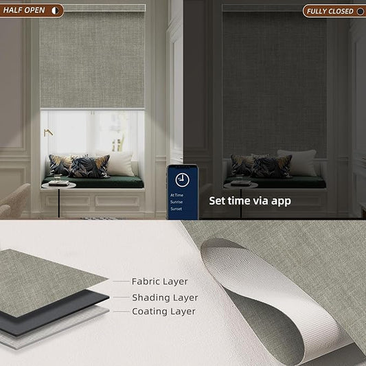 Motorized Blinds Roller Shade with Remote: Canisteo Automatic Smart Blind for Windows 100% Blackout, Electric Blinds Compatible with Alexa/Google Home/Apple Homekit, Customized Size,Aura Sage