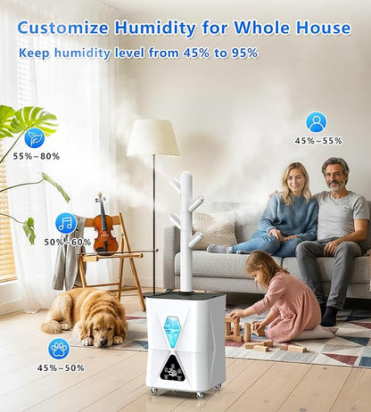 Humidifier Large Room,13L/3.43Gal 1400 sq.ft, Cool Mist Humidifiers for Bedroom with 1350mL/H Spray Output for Home, Office, Plants, Warehouse, House