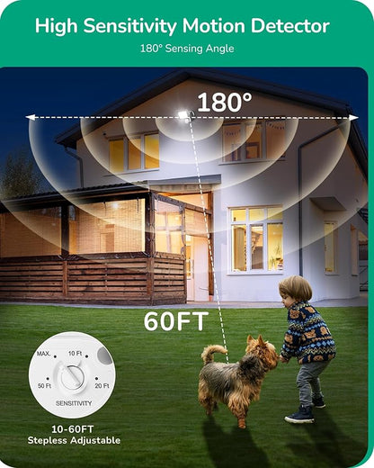 EDISHINE Motion Sensor, 180-Degree Replacement Motion Detector for Security Floodlights, 120V Adjustable Time & Detection Sensitivity Range Up to 60 Feet, 3 Modes Pir Motion Sensor, White, UL Listed