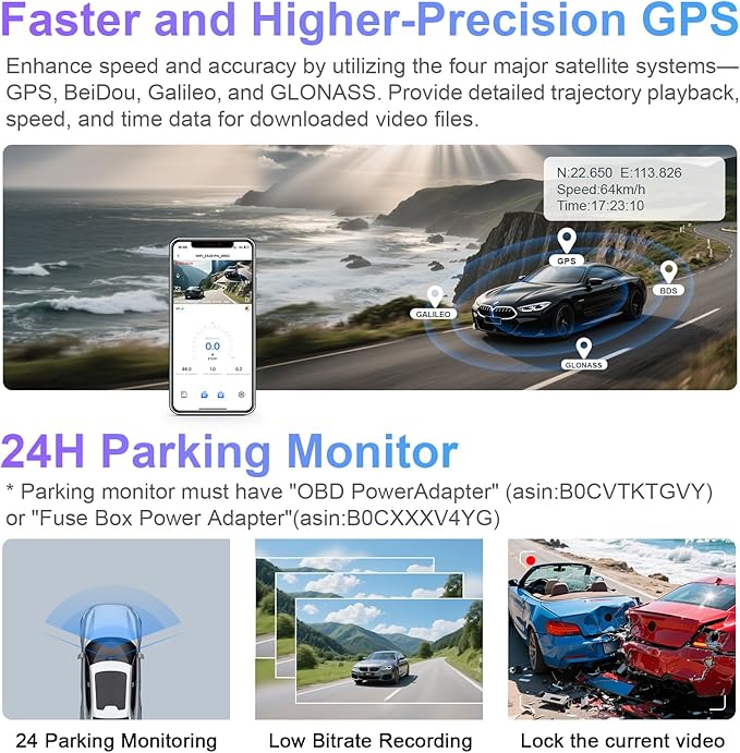 4K Front & 2K Rear 2 Channel HDR Dash Cam, Dual STARVIS 2 IMX678 IMX675, Custom Fit for Toyota Tacoma & Hybrid 2024-2026(Model B), SR SR5 TRD Sport Pro Pre-Runner Off Road, 5GHz WiFi, GPS,128GB Card