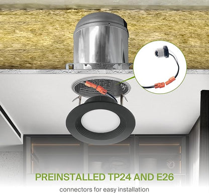 ASD Black 4 Inch Retrofit LED Recessed Light - 9W 2700K-5000K 700LM Retrofit LED Recessed Lighting 4 Inch, Dimmable Black Recessed Lights, Wet Rated Baffle Trim Can Lights, UL