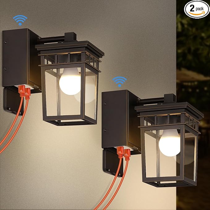 2 Pack Porch Lights with GFCI Outlets, Dusk to Dawn Outdoor Lighting Exterior Light Fixtures Wall Mount, Waterproof Alunmium Wall Sconces for House Patio Garage Front Door, 9W LED Bulbs Included(ORB)