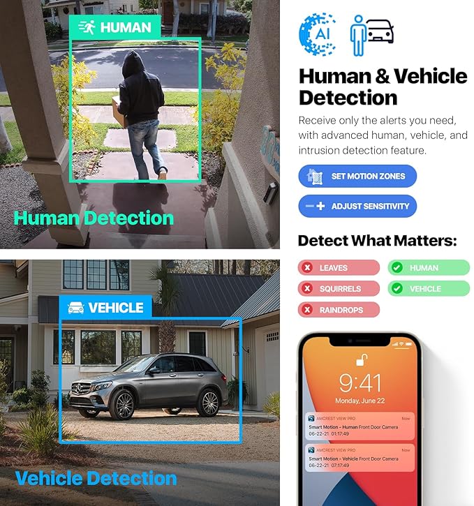 Amcrest 5MP Optical Zoom AI IP PoE Camera, Varifocal Outdoor IP POE Camera Turret, Human & Vehicle Detection, 2.7mm~13.5mm Lens, IP67, 5X Optical Zoom, (IP5M-VT1289EW-AI)