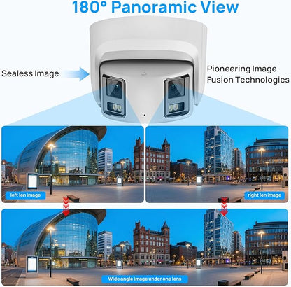 VIKYLIN 4K 8MP Panoramic Full Color PoE IP Camera,4mm Fixed Lens Turret IP Camera with Human/Vehicle Detection, Active Strobe Light, Audio Alarm, 2-Way Talk,SD Card Slot 512GB,Blue Iris,NDAA Compliant