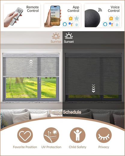 Kincmo Motorized Blinds with Remote, Light Filtering Roller Shades Work with Apple Homekit,Alexa,Google Home, Custom Electric Blinds with App,Voice Control (60% Blackout Atlantic Grey)