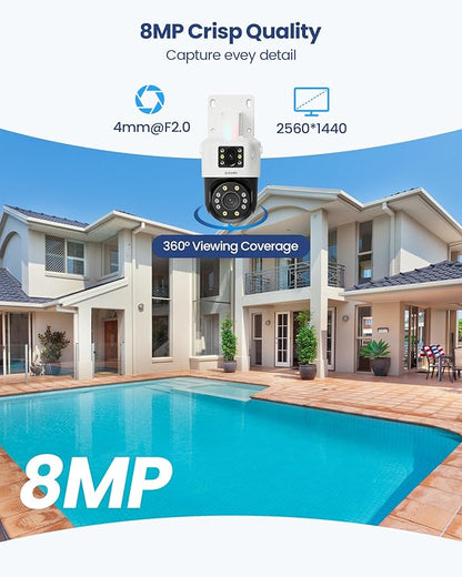 ZOSI 2 x C298 Pro 4K 8MP Dual-Lens(2x4MP) Add-on Security PoE IP Camera Outdoor, 360 View PT Camera, Person/Vehicle Detect, Spotlight Siren, Color Night Vision, SD Card Storage, Only Work with Our NVR