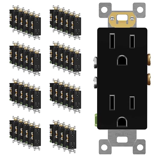 ENERLITES 40 Pack Decorator Wall Outlet, 15A Standard Electrical Receptacle | Self-Grounding, UL Listed, 5-15R, 125V, Non-Tamper Resistant Residential Outlets for Home, Kitchen, Bathroom, Glossy Black